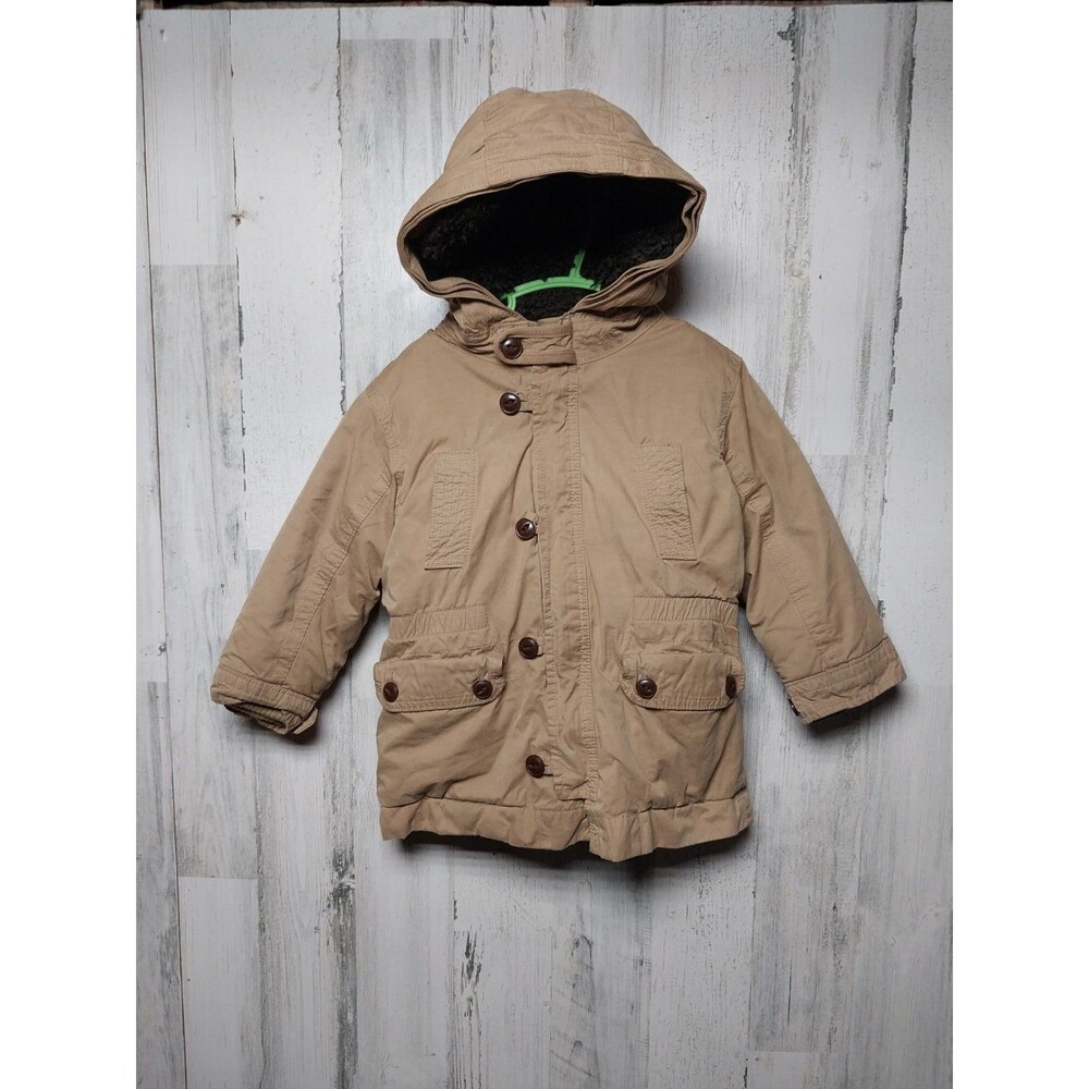 Baby Gap Toddler Hooded Parka Jacket Tan Sherpa Lined Winter Coat 4 years